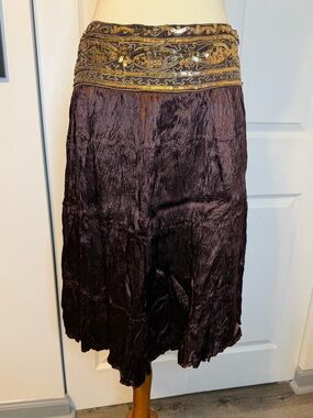 Deadstock Y2K Cache Crinkle Sequin Waist Midi Skirt